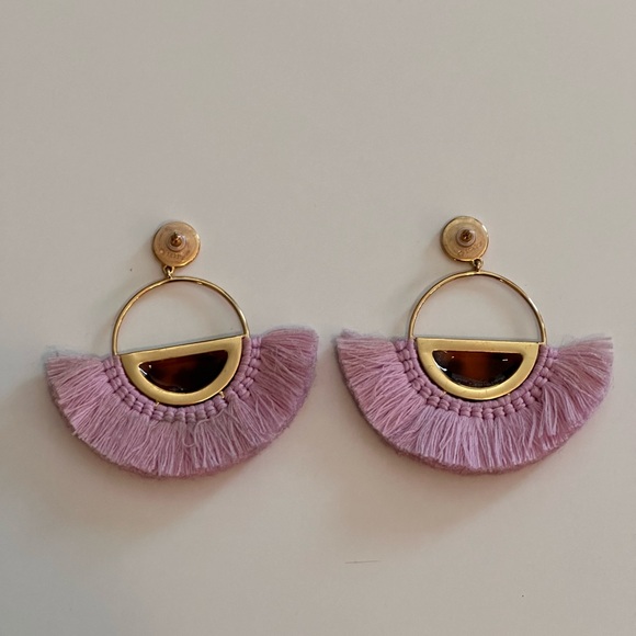 J. Crew Tortoise Shell and Purple Tassel Hoop Earrings - Picture 4 of 5